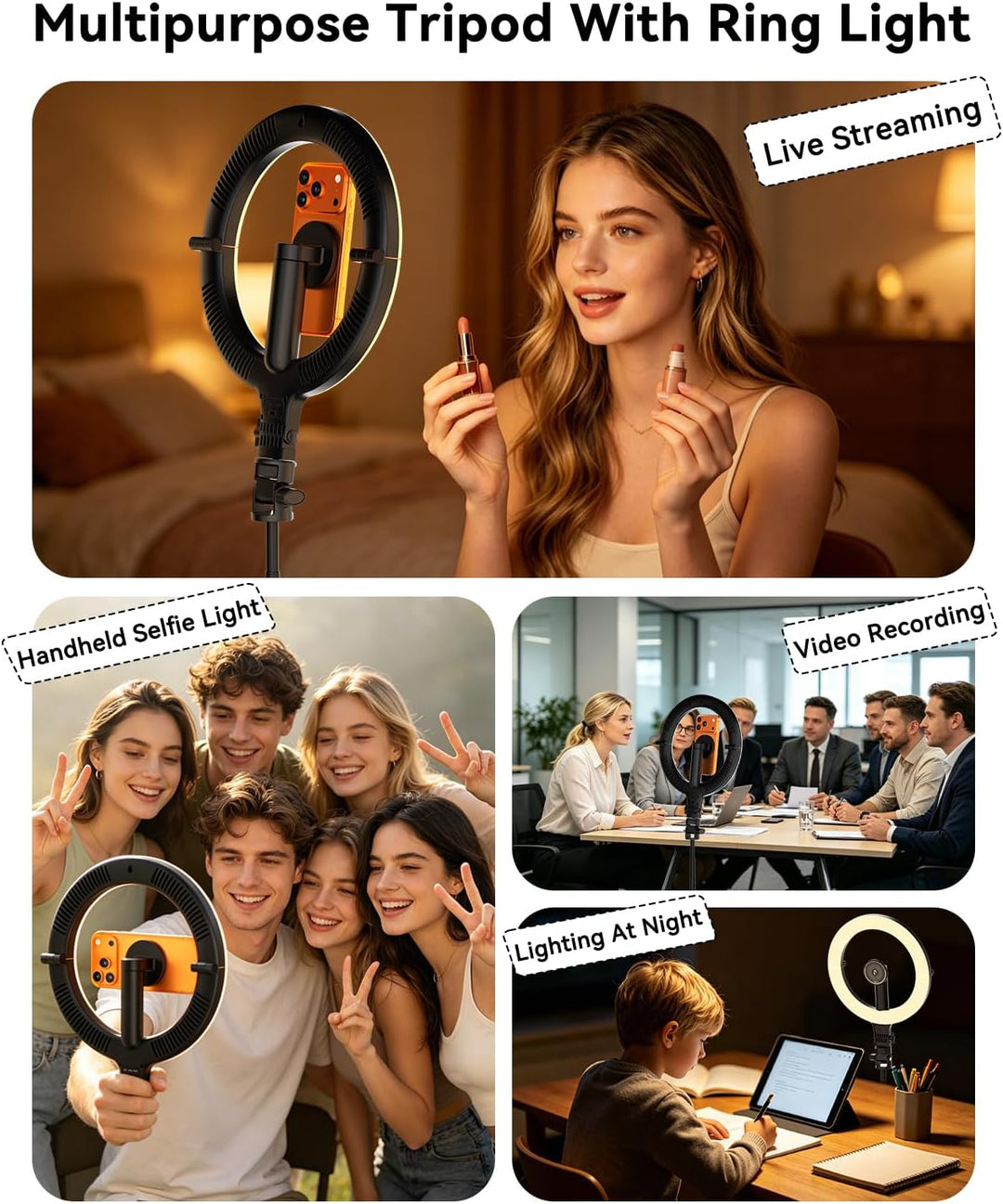 10,2" Magnetisches LED-Ringlicht Mit 76" Verstellbarem Stativ, 5000mAh Wiederaufladbares Selfie-Ring