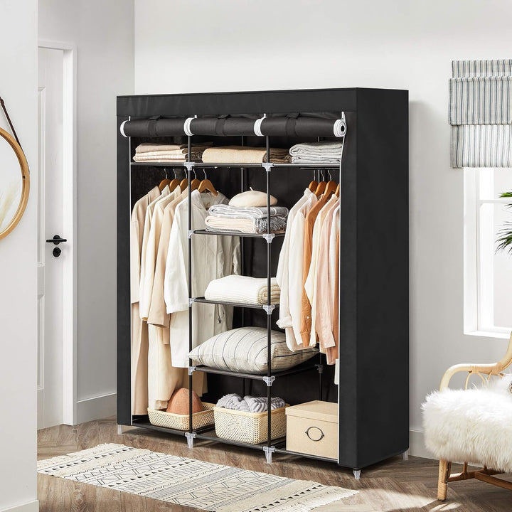 SONGMICS Kleiderschrank, Faltschrank, Stoffschrank, faltbare Garderobe mit 2 Kleiderstange, 175 x 15