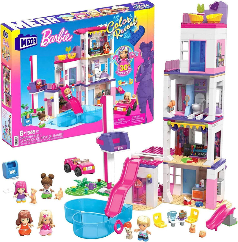 Mega HHM01 - Barbie Color Reveal Traumvilla Spielset, Baukasten mit über 25 Überraschungen, 5 Mikro-