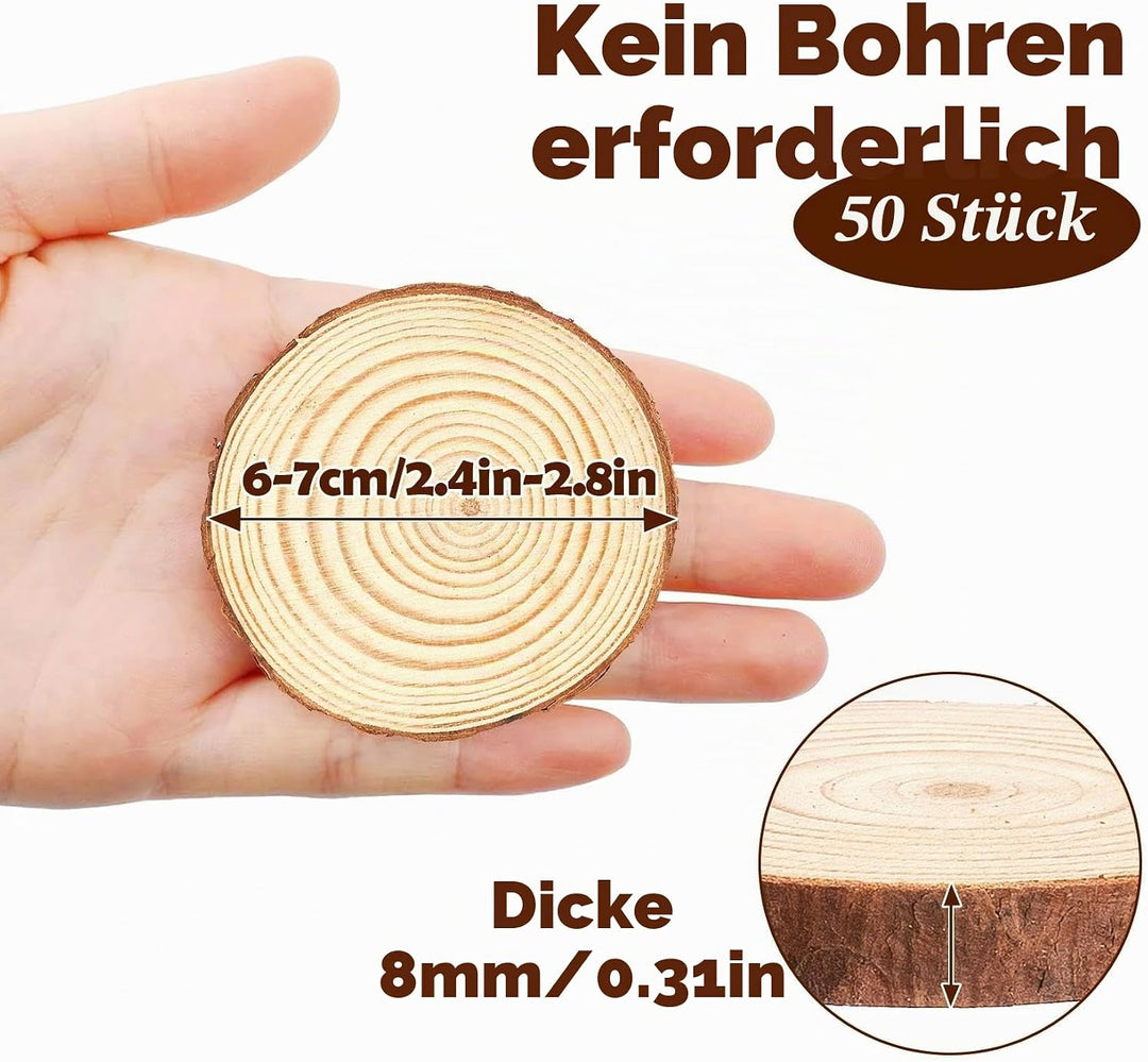 ilauke 50 Stücke Unbehandelt Holzscheiben Rund 6-7cm - Natürliche Baumscheiben zum Basteln, Bemalen