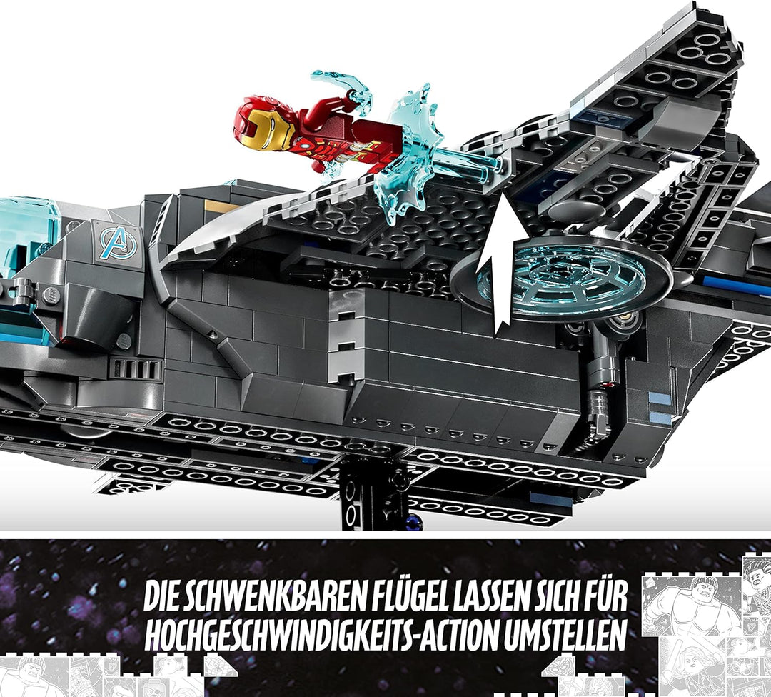 LEGO 76248 Marvel Der Quinjet der Avengers, Spielzeug Superhelden-Raumschiff mit Thor, Iron Man, Bla