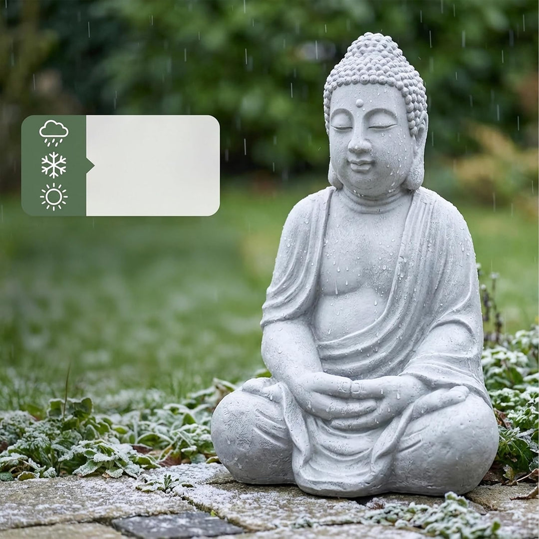 Relaxdays Buddha Figur sitzend, XL 70 cm, Gartenfigur, Vintage Dekofigur Wohnzimmer, wetterfest, fro