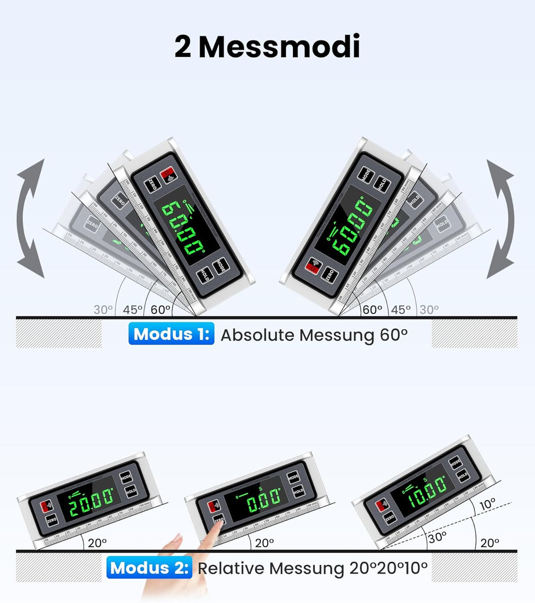 Beaspire Digitaler Winkelmesser LCD Neigungsmesser Magnetisch Winkelmesser Skaliertes Lineal Winkels