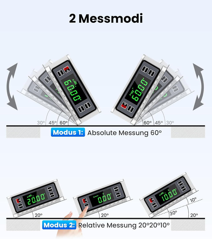 Beaspire Digitaler Winkelmesser LCD Neigungsmesser Magnetisch Winkelmesser Skaliertes Lineal Winkels