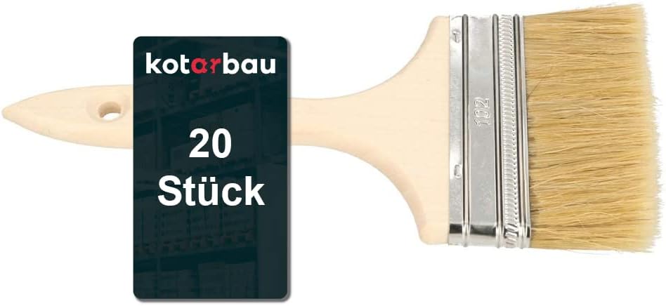 KOTARBAU® 20er Set Farbpinsel Mit Holzgriff Alle 102 mm Flachpinsel Beizen Lasur Farben Malerpinsel