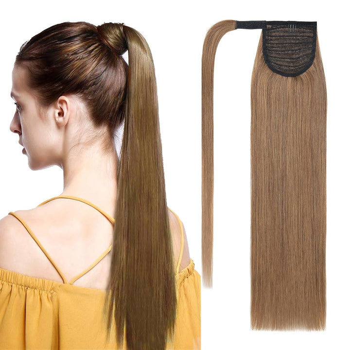S-noilite Echthaar-Extensions aus glattem und langem natürlichem Haar – Pferdeschwanz Ponytail mit e