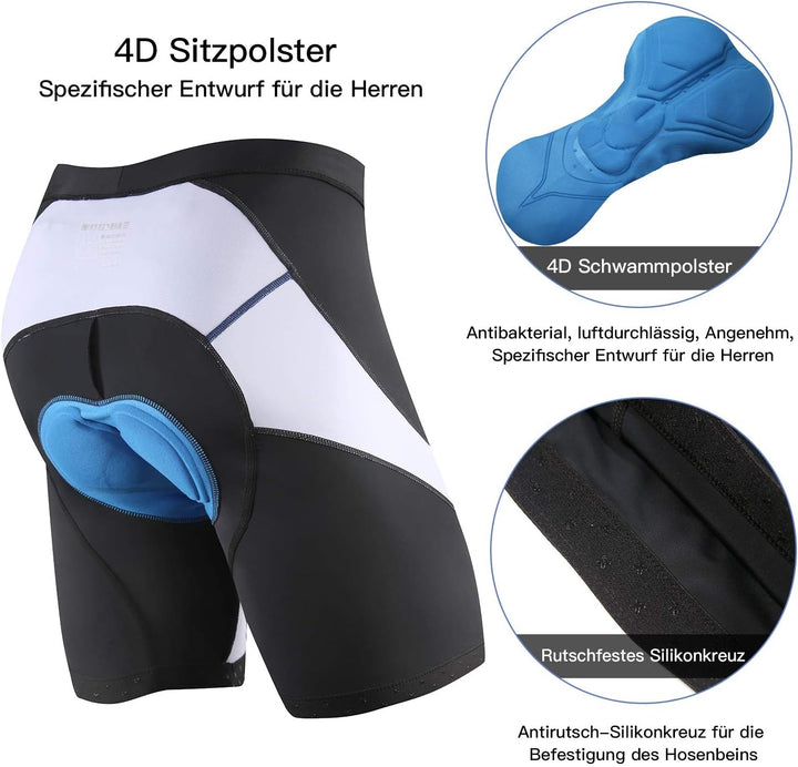 NOOYME Radlerhose Herren Fahrradhose Herren gepolstert 4D Elastische Radlerhose Herren mit Sitzpolst