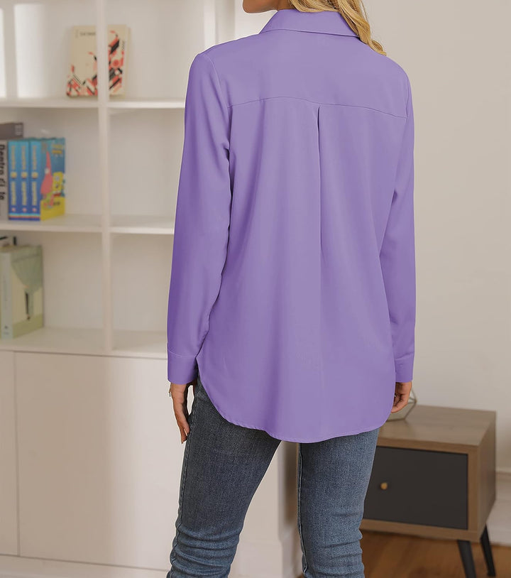NONSAR Damen Bluse Elegant V-Ausschnitt Hemden Langarm Casual Arbeit Oberteile mit Knöpfen Hemd Lose
