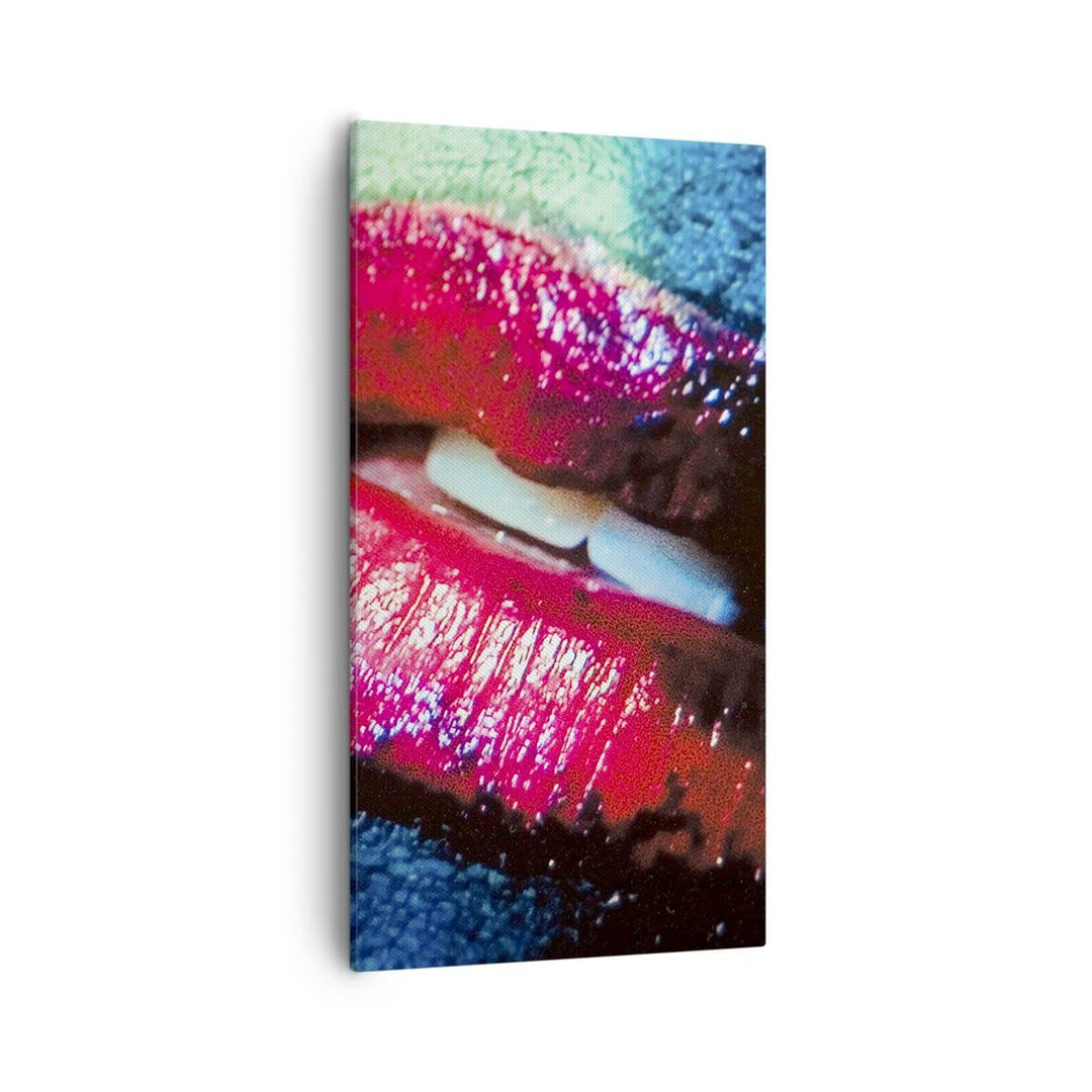 Bilder auf Leinwand 55x100cm Leinwandbild mit Rahmen Lippen Gesicht Frau Gross Wanddeko Bild Schlafz
