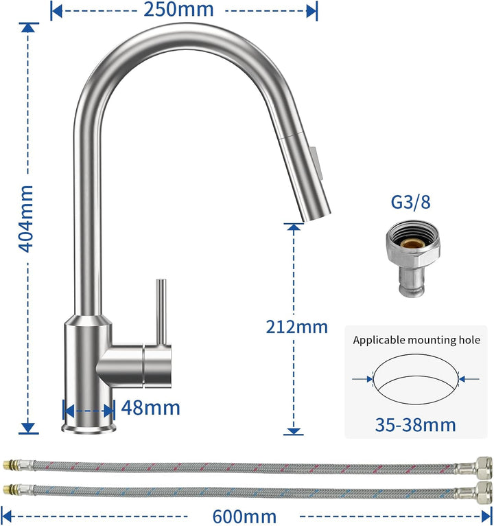 CECIPA Wasserhahn Küche, Mischbatterie Küche mit Hohem Bogen, Hochdruck Küchenarmatur mit Brause Aus