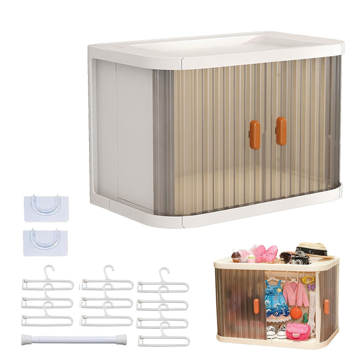 Puppenkleiderschrank, Puppenschrank, Aufbewahrung für Puppenkleidung mit 10 Kleiderbügeln und Rod, S