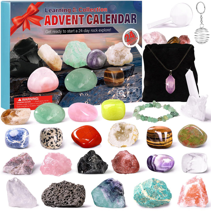 Kristalle Adventskalender 2024 für Kinder Weihnacht Countdown Kalender 24 Stück Sammlung Gesteine un