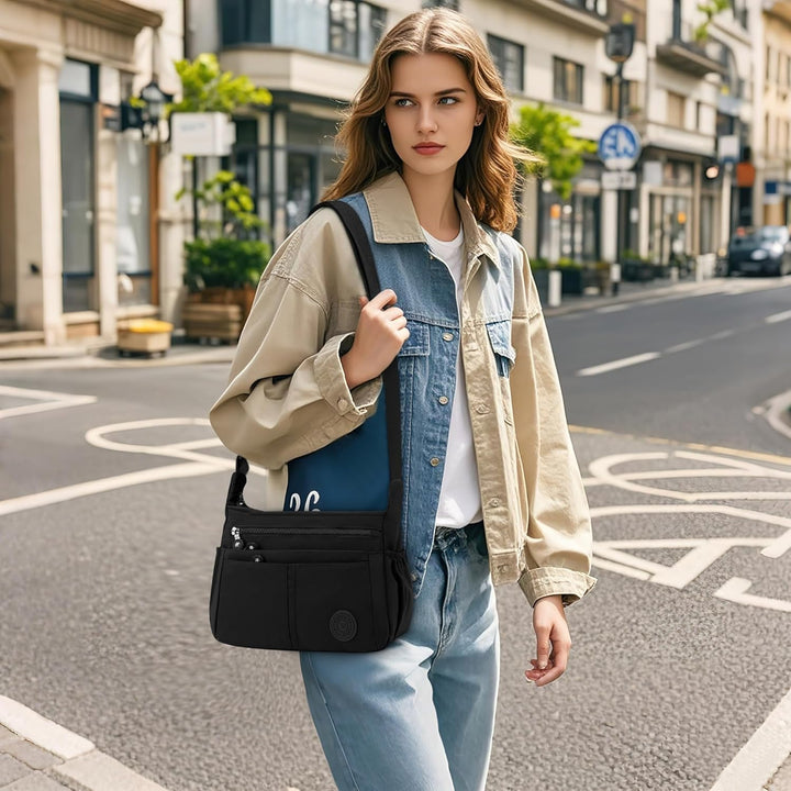 DIRRONA Umhängetasche Damen Gross - Leicht Wasserdicht Nylon Handtasche Damen Mit Vielen Fächern Sch