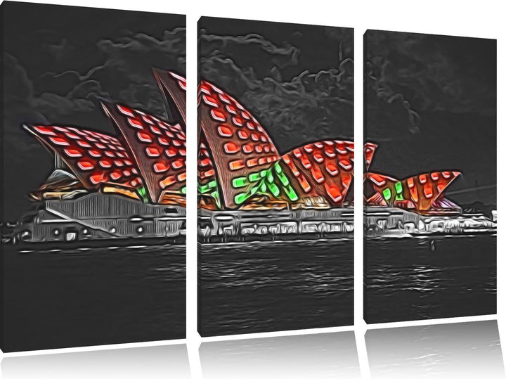 beeindruckendes Sydney Opera House bei Nacht schwarz/weiss Deluxe 3-Teiler Leinwandbild 120x80 Bild