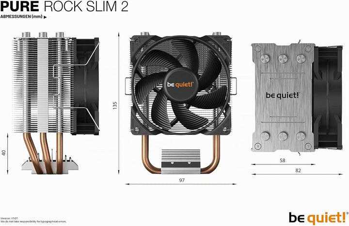 be quiet! Pure Rock Slim 2, CPU Kühler, 130W TDP, Pure Wings 2 92mm PWM Lüfter, 3 Heatpipes, asymmet