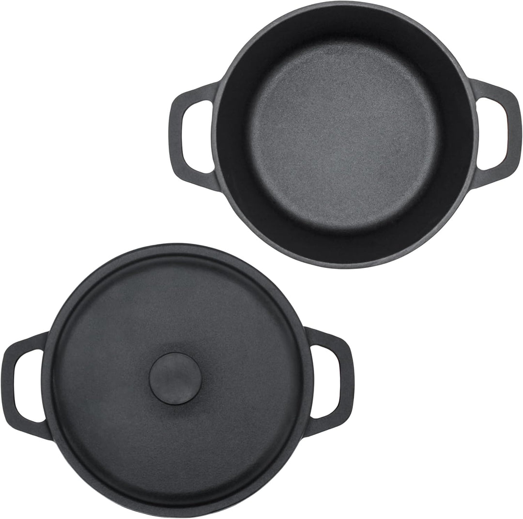 Spetebo Gusseisen Topf mit Deckel 20 cm - Grilltopf Eisentopf Kochtopf Schmortopf Bräter Topf 20 cm,