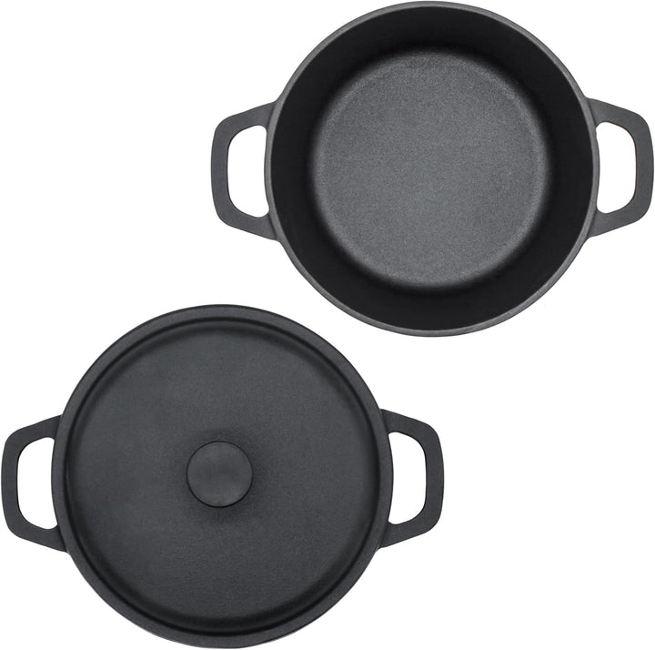 Spetebo Gusseisen Topf mit Deckel 20 cm - Grilltopf Eisentopf Kochtopf Schmortopf Bräter Topf 20 cm,