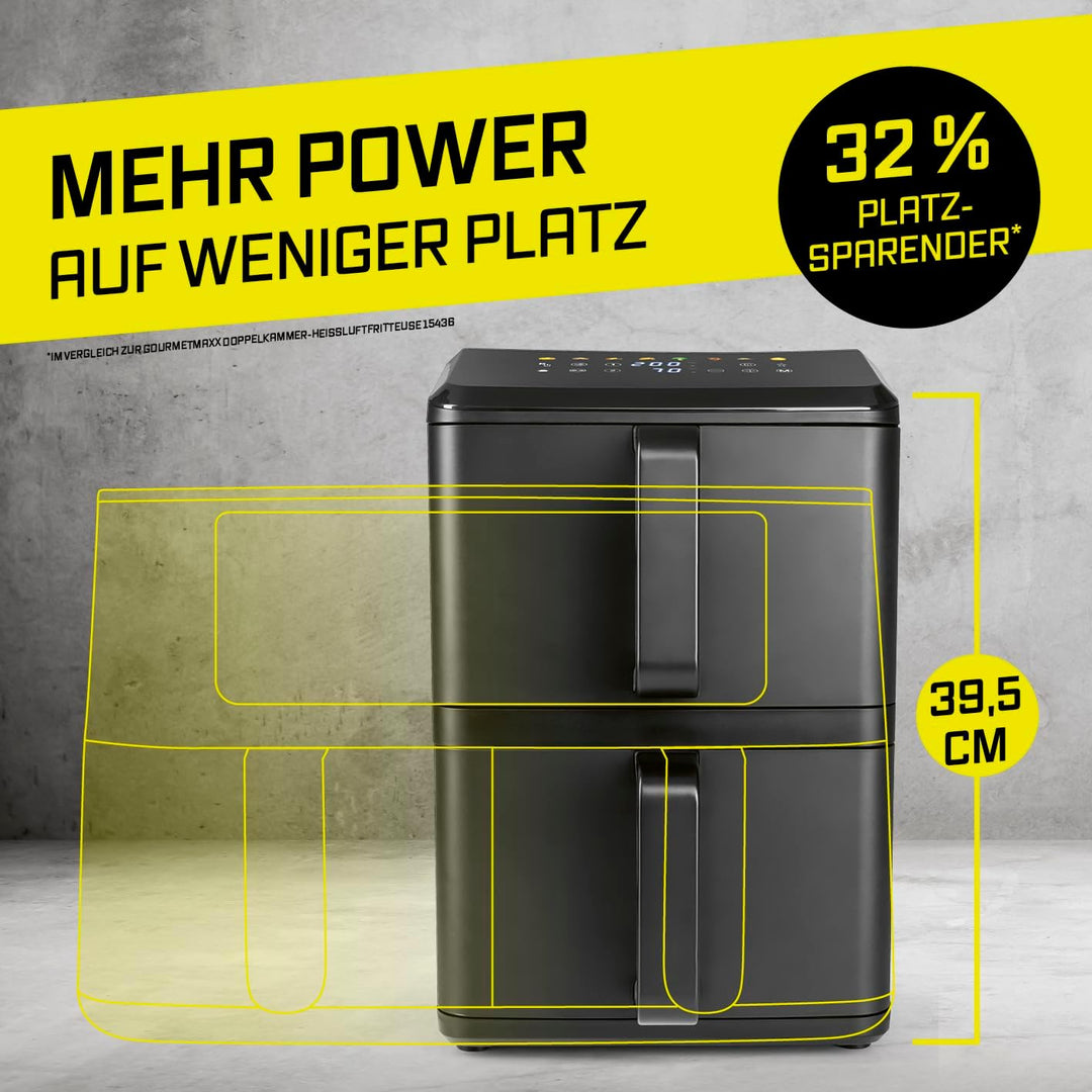 GOURMETmaxx FryUp vertikale Doppelkammer Heissluftfritteuse - 10 L | Airfryer mit 9,8 Zoll Multi-Col