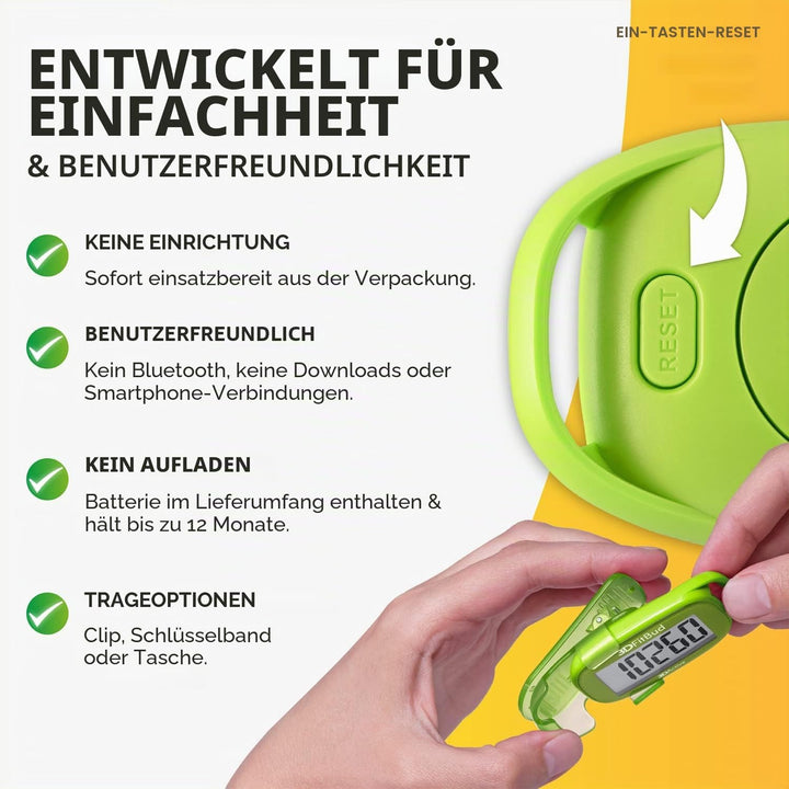 3DFitBud Einfacher Schrittzähler Gehen 3D-Schrittzähler mit Clip und Umhängeband, A420S Grün, Grün