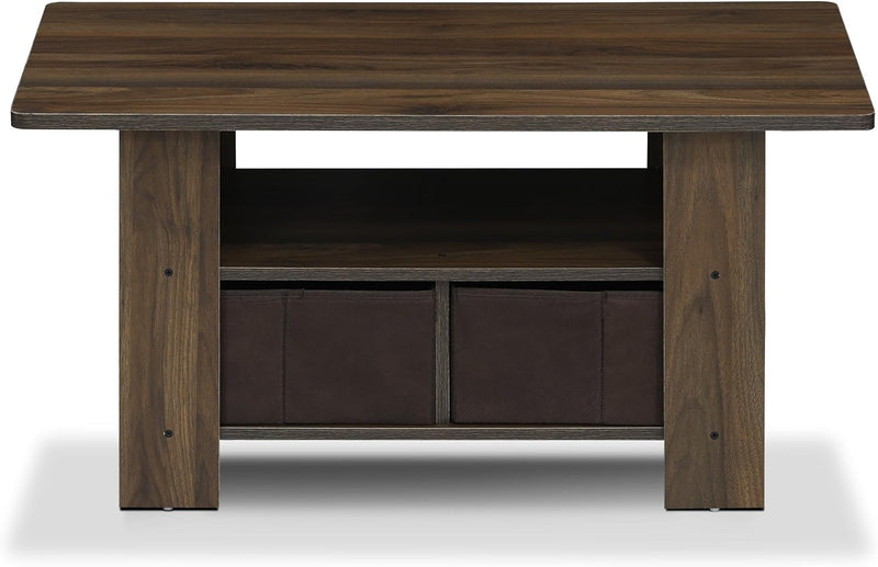 Furinno Andrey Couchtisch mit 2 Einschüben, holz, Kolumbien-Walnuss/Dunkelbraun, 48.01 x 48.01 x 39.