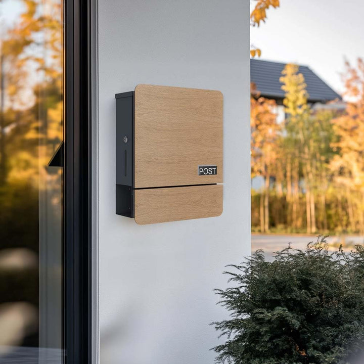 SCHARTEC Briefkasten SPB-4 helles Holz Design mit Zeitungsfach modern & gross Wandbriefkasten Postka
