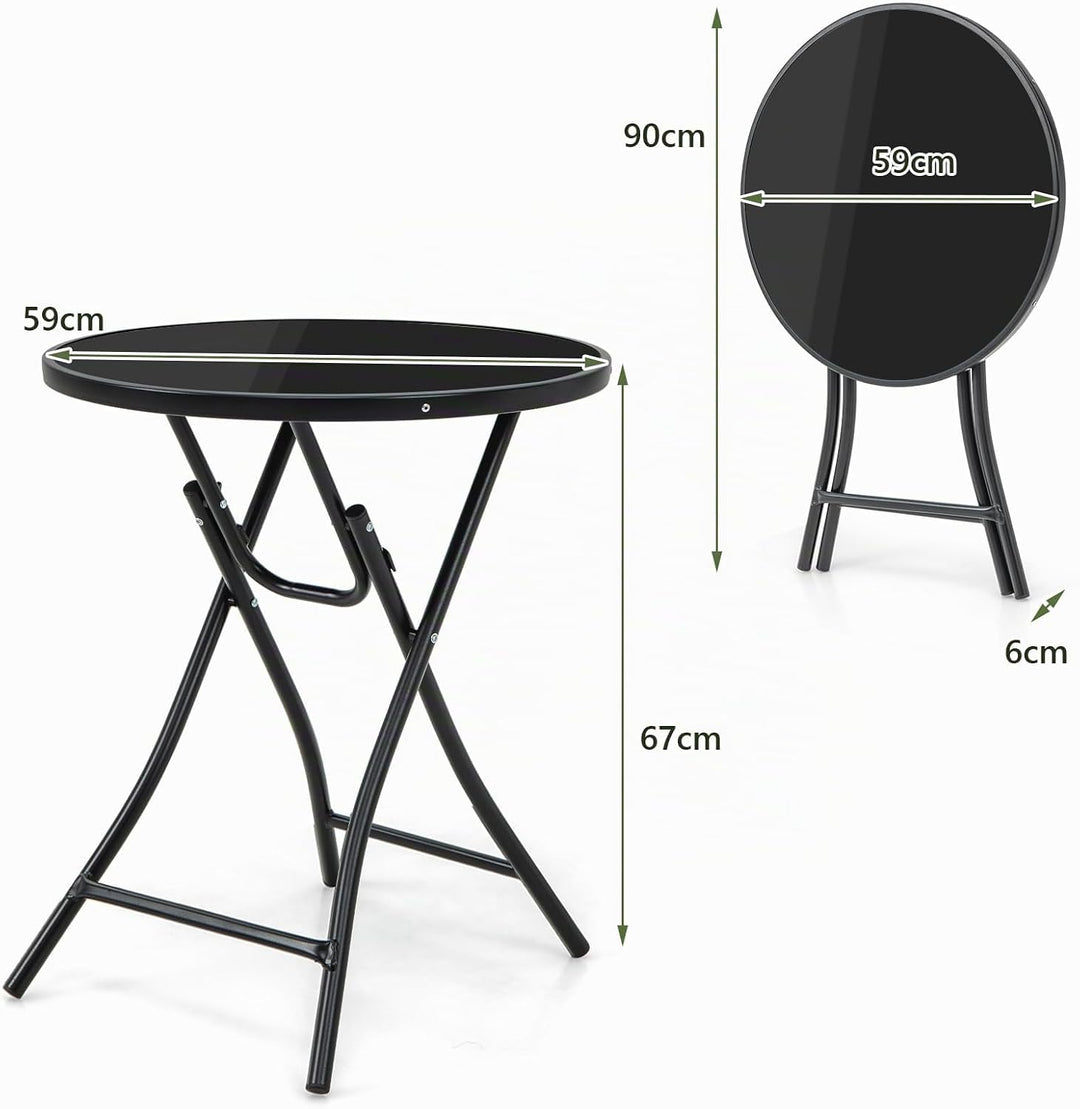 KOMFOTTEU Klappbarer Gartentisch, runder Balkontisch Ø 59 cm, Klapptisch mit Tischplatte aus gehärte