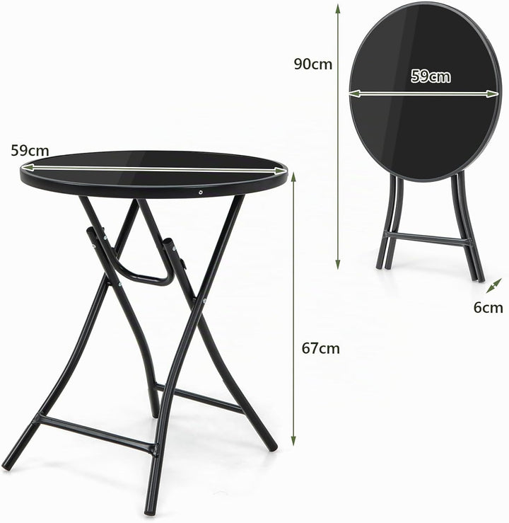 KOMFOTTEU Klappbarer Gartentisch, runder Balkontisch Ø 59 cm, Klapptisch mit Tischplatte aus gehärte