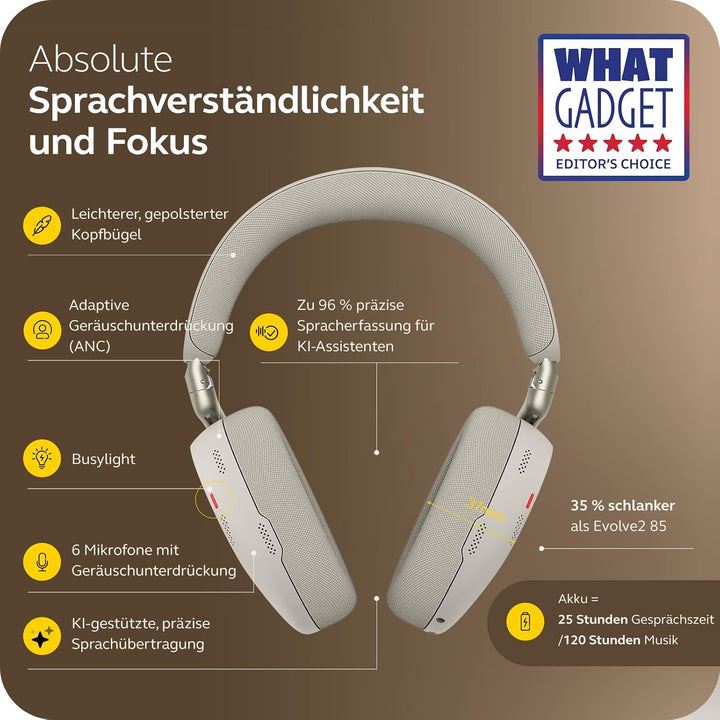 Jabra Evolve3 85 Over-Ear Bluetooth Headset kabellos mit Mikrofon für Büro, USB-C, KI-Sprachanruf, A