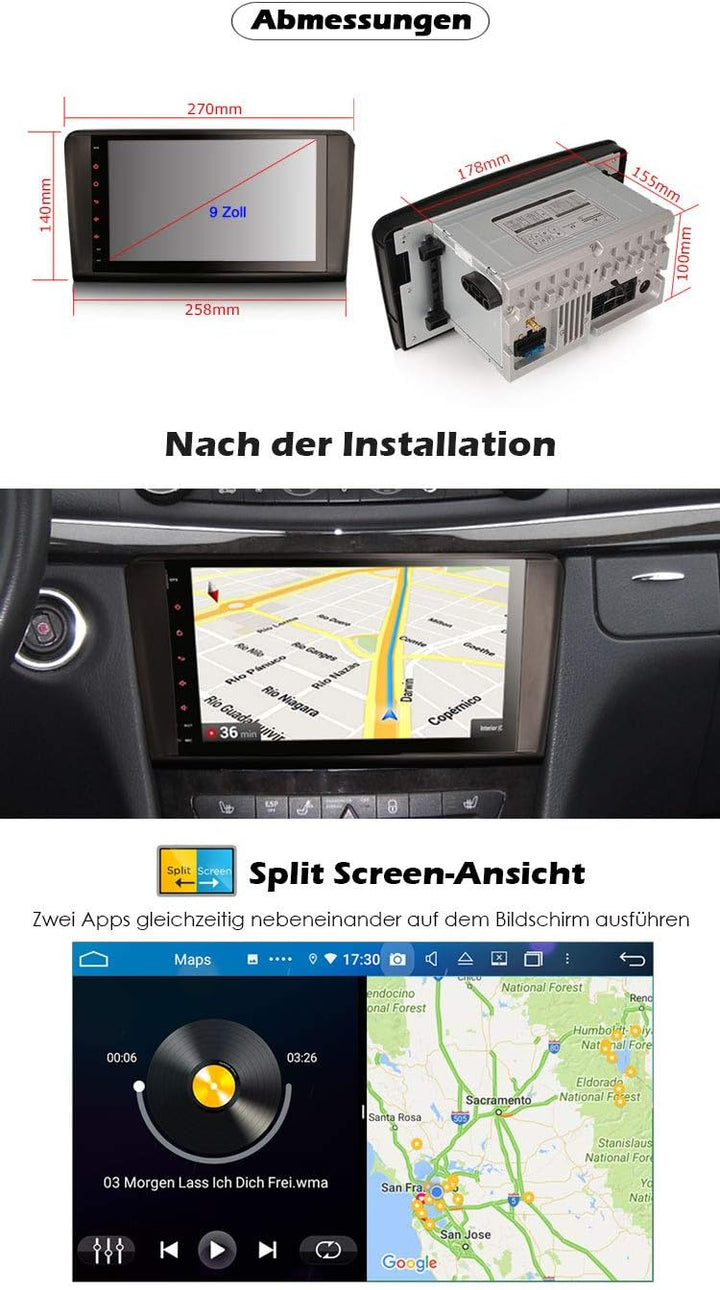 GONFEN 9 Zoll Android 11 Autoradio GPS Navi für Mercedes Benz ML Klasse W164 GL Class X164 Kabellose