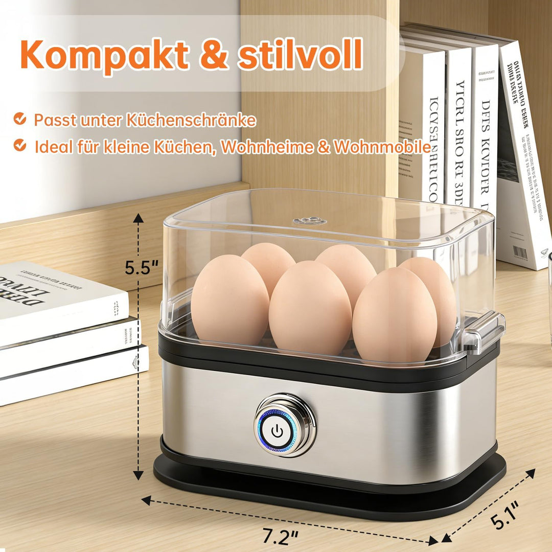 Aotto Schnell-Eierkocher, elektrischer Eierkocher für 6 Eier (hart und weich gekocht), kompakter Eie
