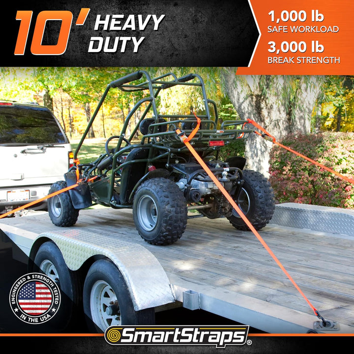 SmartStraps 141 Spanngurte mit Ratsche, gepolstert, strapazierfähig, 6,4 m, 3,000 kg, Orange, 10 Fee