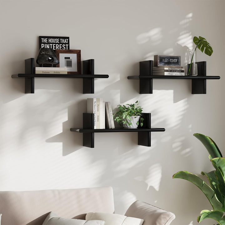 Holz Wandregal 3er Set, Schweberegal für Deko und Aufbewahrung | Platzsparende Hängeregale aus Holz