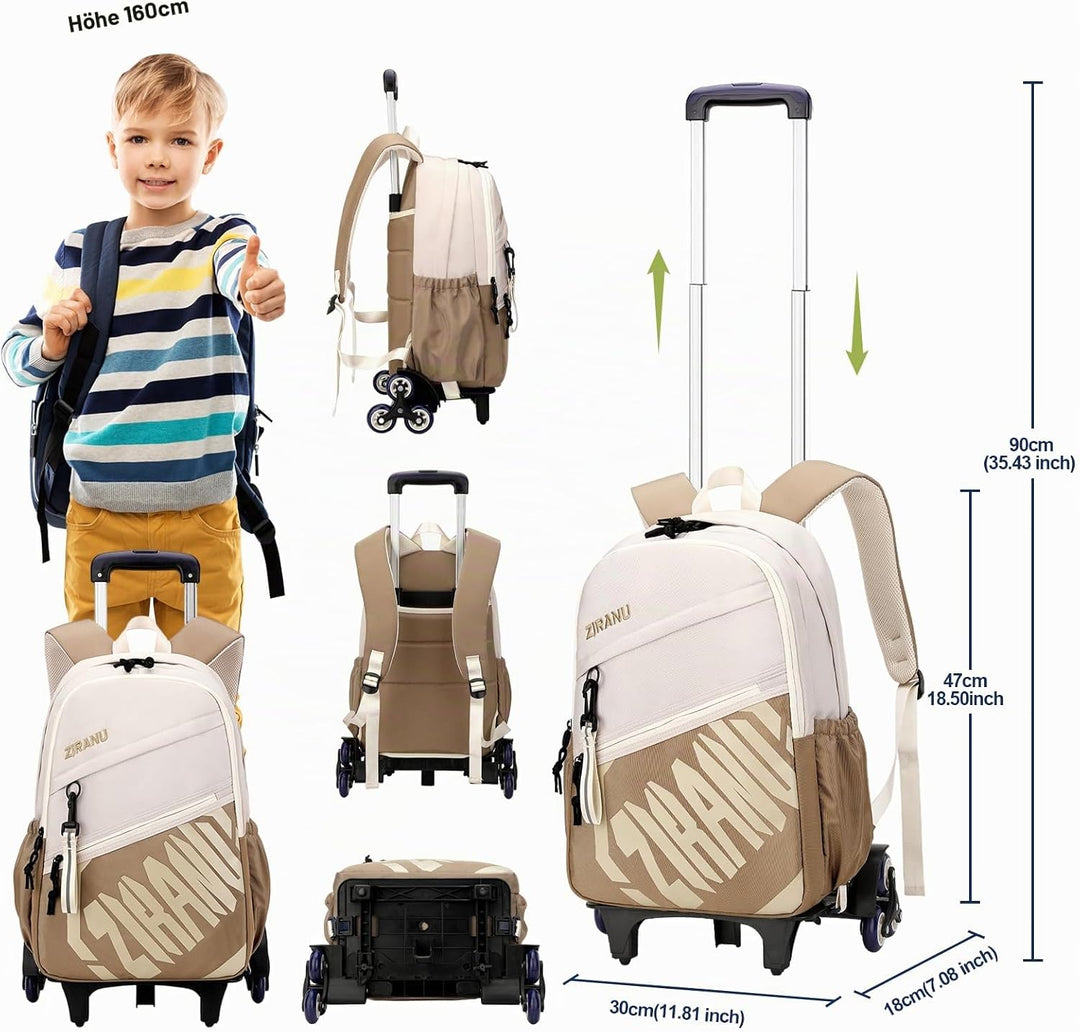 Schulrucksack Teenager Rucksack mit Rollen Kinder Schultasche Trolley Schulranzen mit Rollen Jungen