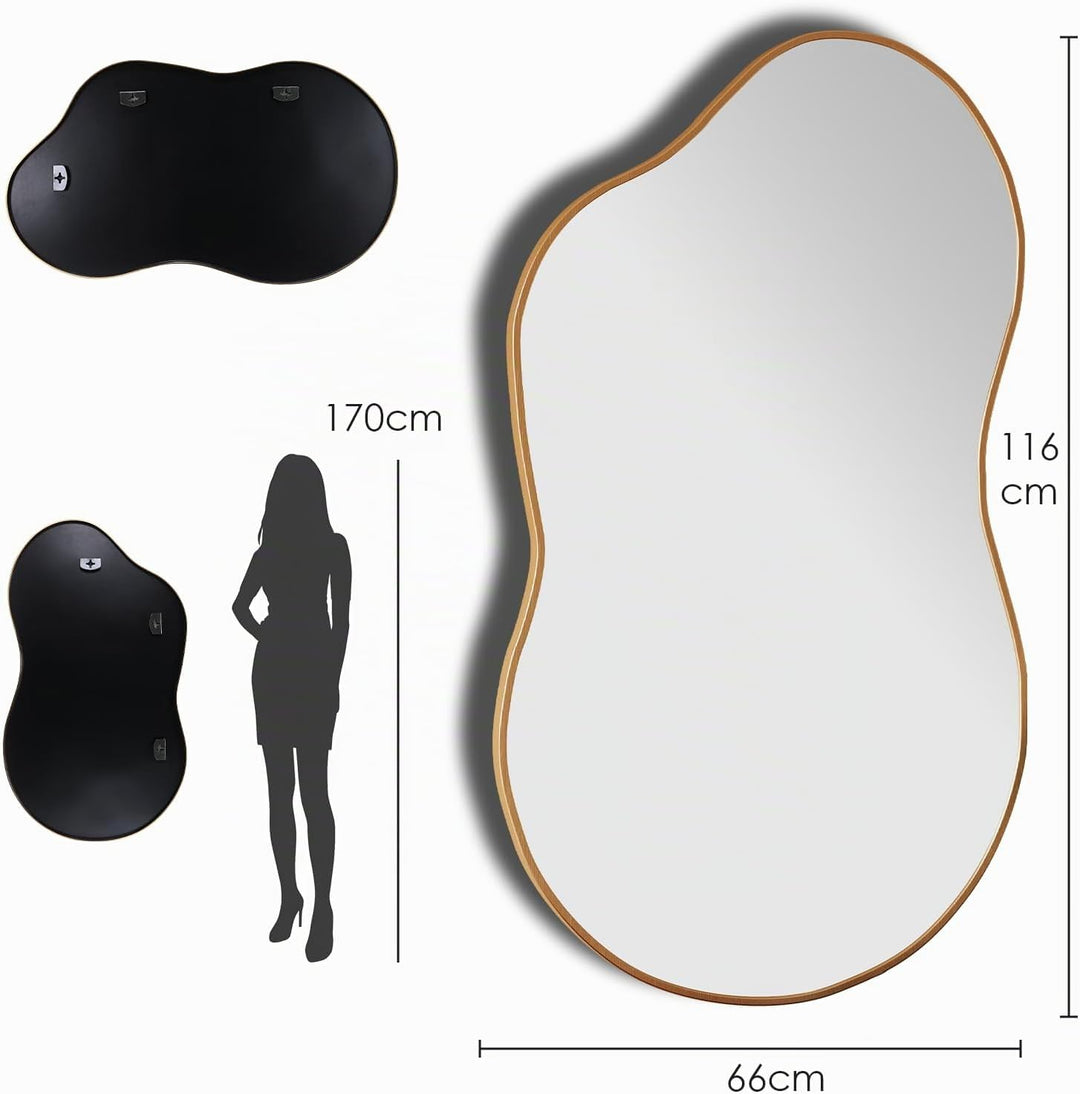 Clevich Spiegel Asymmetrisch 66x116cm Rahmen Alu, HD Glas Wandspiegel, Moderner Dekor-Spiegel, Schla