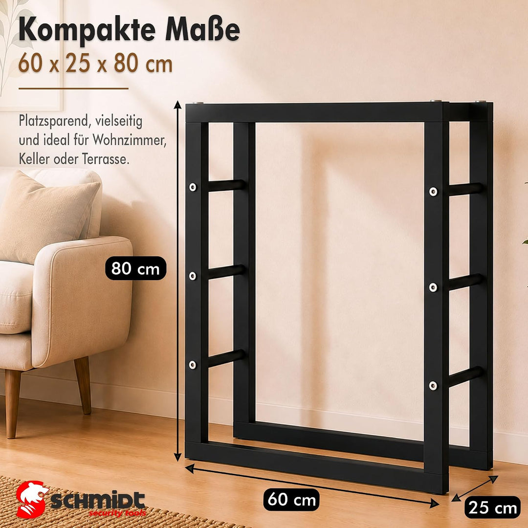 SCHMIDT security tools Kaminholzregal 60x25x80cm Stahl Schwarz Brennholzregal Holzstapelhilfe Holzun
