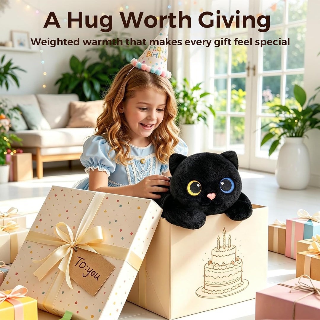 Mewaii Gewichteter Schwarze Katze Kuscheltier mit Mikrowellen-Wärmekissen – 2,3 kg Gewichtskuschelti