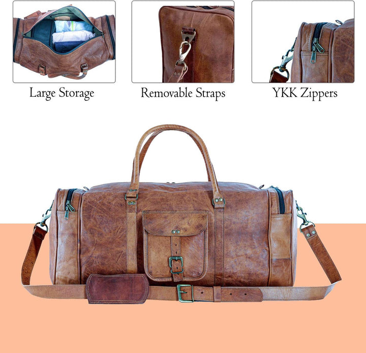 Leder-Seesäcke gross 24 Zoll Square Duffel Travel Gym Sports Overnight Weekender Ledertasche für Män