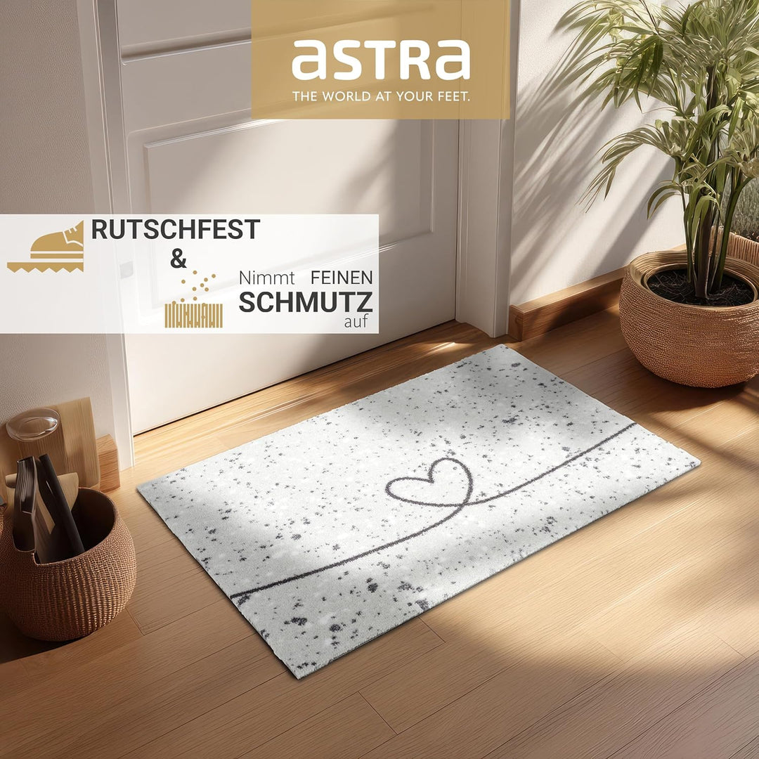 Astra rutschfeste Sauberlaufmatte innen - Herz Marmor hellgrau 50 x 70 cm - Wohnraum Fussmatte Desig