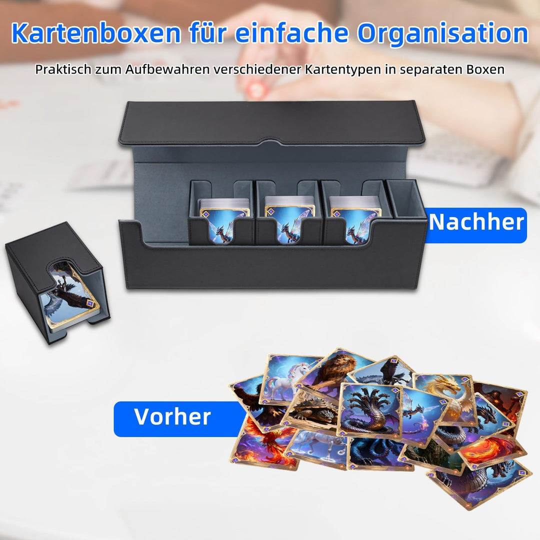 5 in 1 Card Deck Box for MTG, Gathering Kartenbox für 800+ Ungesleevte Karten mit Würfelablage, PU L