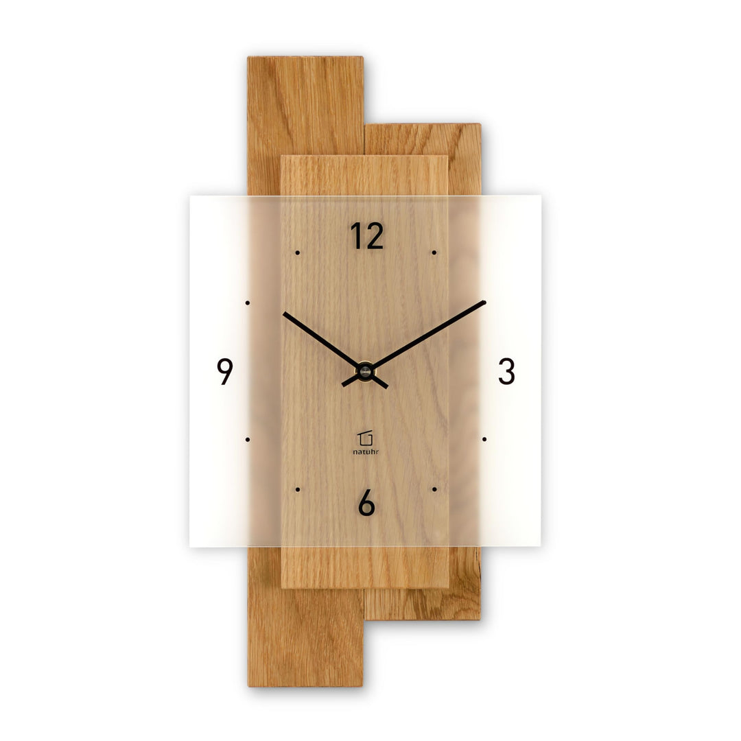 Natuhr Wanduhr Holz Eichwald Modern geräuscharm Eiche Mineralglas U.T.S. Uhrwerk (Eiche geölt, Quarz