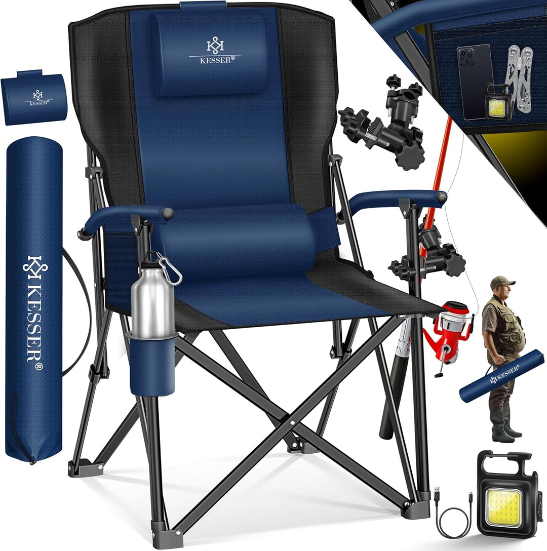 KESSER® Campingstuhl faltbar bis 160 kg | Angelstuhl Faltstuhl Klappstuhl Gepolstert mit Armlehnen |
