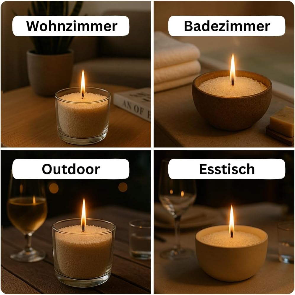 Hochwertiger Kerzensand mit Docht – 500 g Box inkl. 30 Dochte – Kerzenwachsgranulat aus Palmenwachs