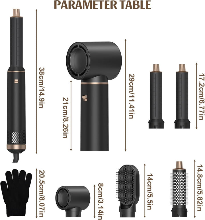 Hairstyler 5 in 1, Professioneller Haarstyler, Airstyler Set mit Auto Lockenstäbe, Föhn Ionen, Wärme