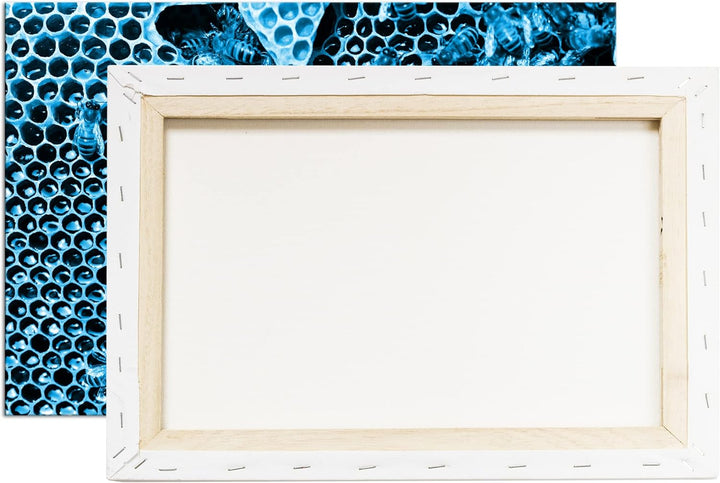 deyoli atemberaubende Honigwabe mit Bienen Format 80x60 Effekt: Monocrome Blau als Leinwandbild, Mot