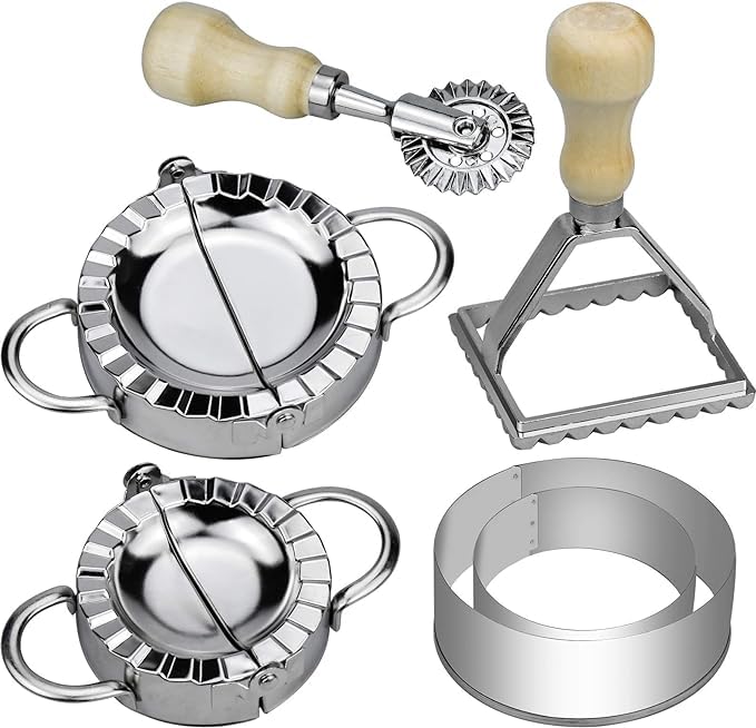 6 Stk Ravioli Dumpling Maker Former Cutter Set Edelstahl Raviolirad Ravioli Ausstecher Rund Teigtasc