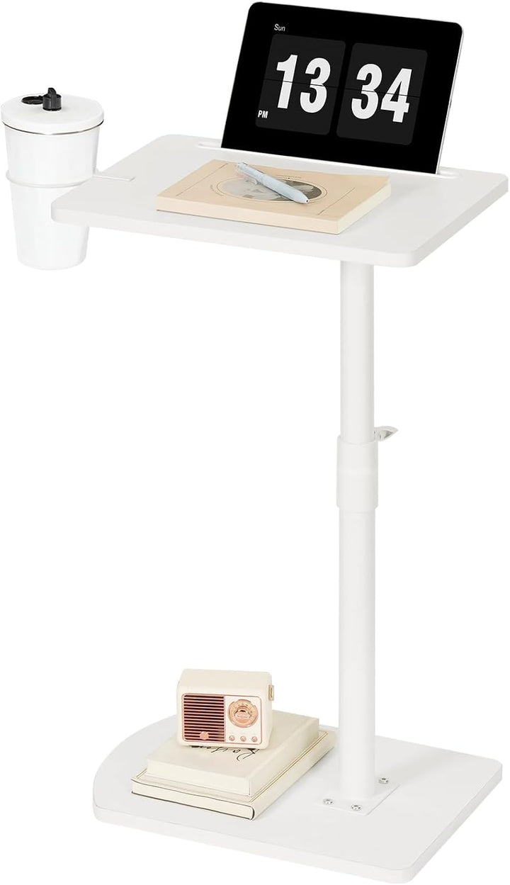 HOOBRO C-Form Beistelltisch Höhenverstellbar von 45,5-78 cm, 360° drehbarer Sofatisch mit Getränkeha