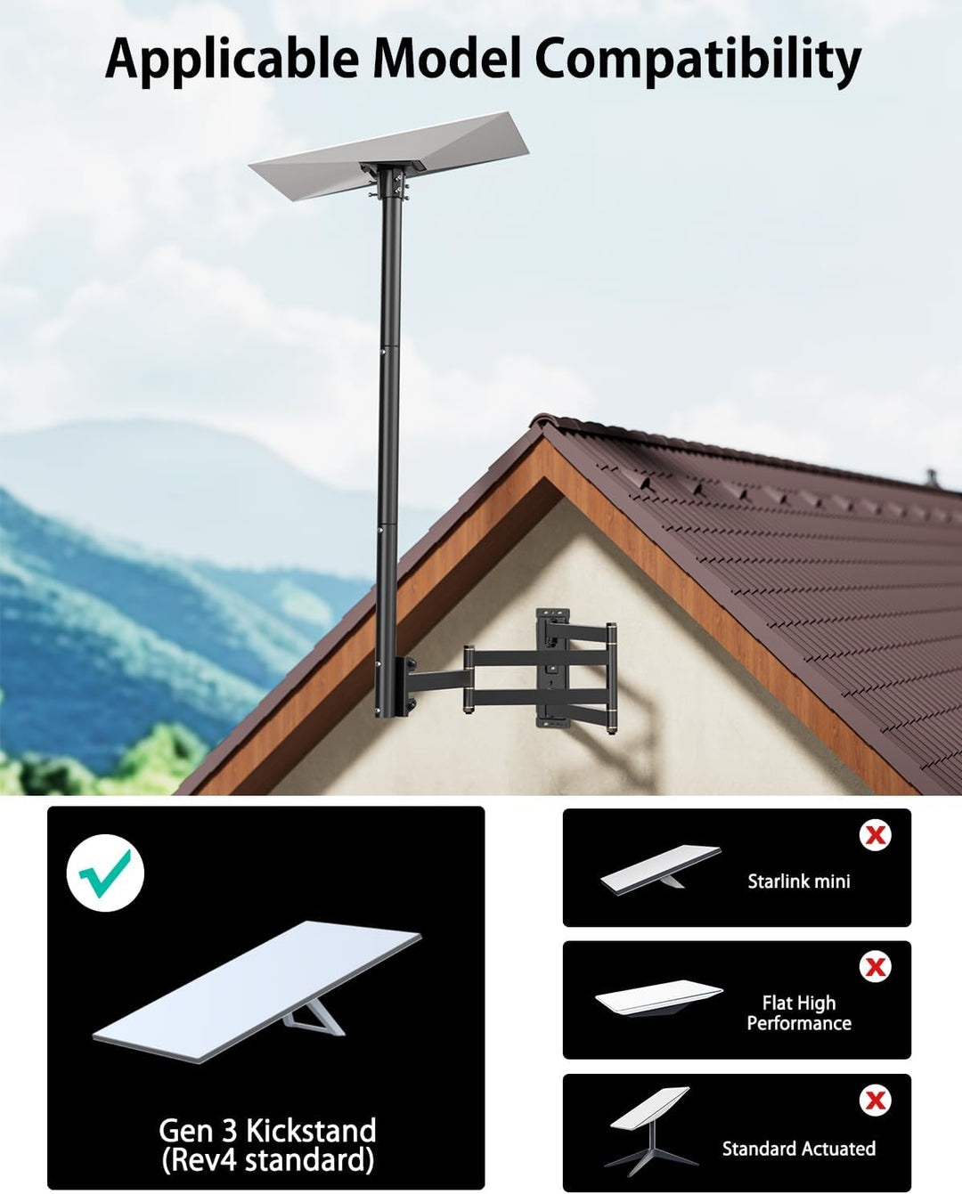 Starlink Gen 3 Halterung, 360° Einstellbare V3 Wandhalterung with 975mm Langem Arm, Starlink Masthal