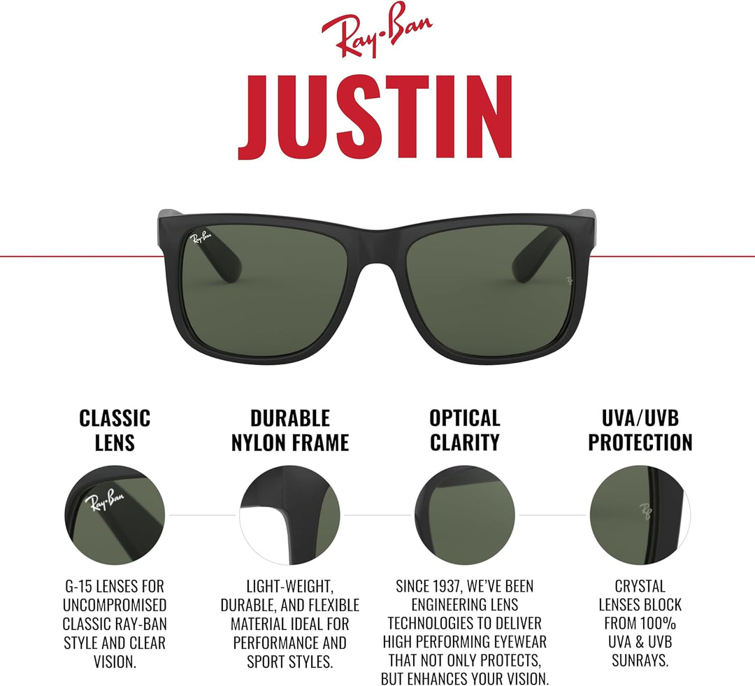 Ray-Ban unisex Justin Sonnenbrille, Rot(Rot/Blau), 51 Medium (Herstellergrösse: 51) Schwarz (Negro),