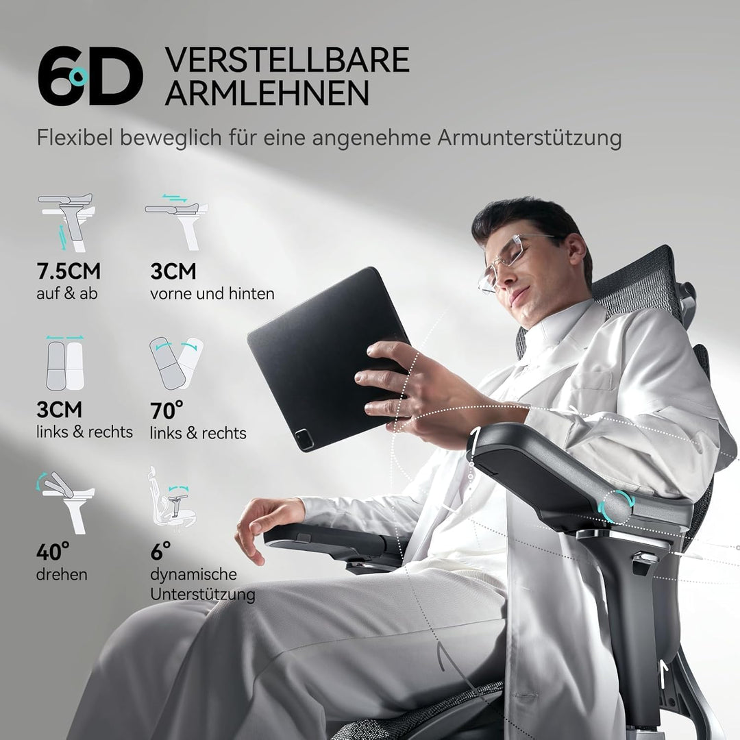 Hbada E3 Pro Ergonomischer Bürostuhl mit 3-Zonen dynamischer Lendenwirbelstütze, Schreibtischstuhl m