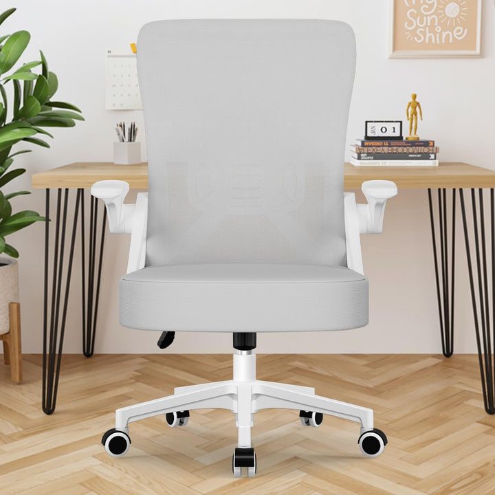 Bürostuhl Ergonomisch, Schreibtischstuhl mit Hochklappbaren Armlehnen, Einstellbarer Lendenstütze, H